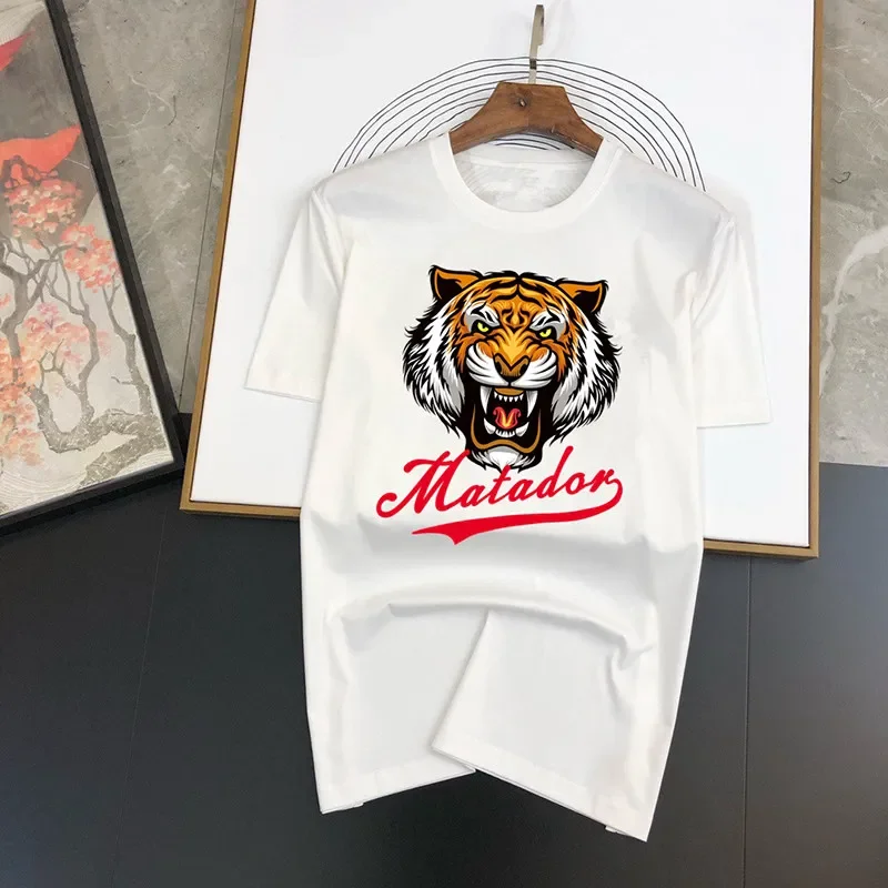 Luxury Brand Tiger Graphic Print T-Shirt O-Neck Cotton Casual Hip Hop Short Sleeve Tee for Men And Women
