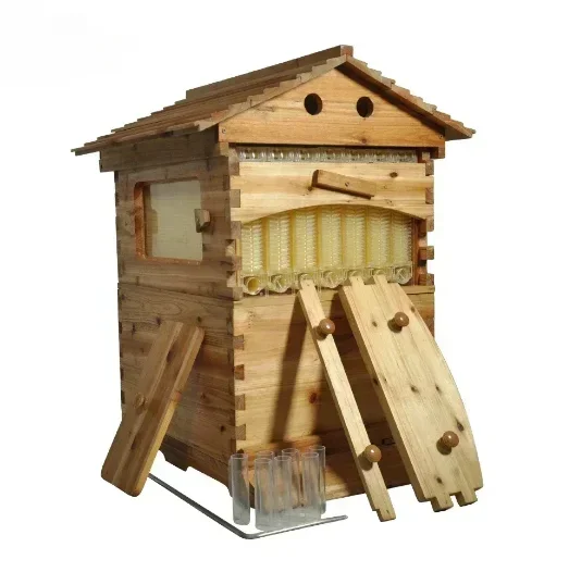 Chinese Wax-Coated Cedar Wood Automatic Self-Flowing Honey Bee Hive & 7 Auto Frames Apiculture Beekeeping Equipment Tool Beehive