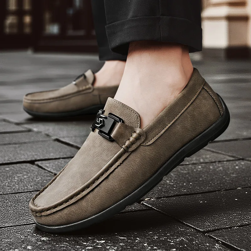 

New Shoes for Men Leather Casual Shoes Fashion Leisure Driving Shoes Soft Sole Slip-on Loafers