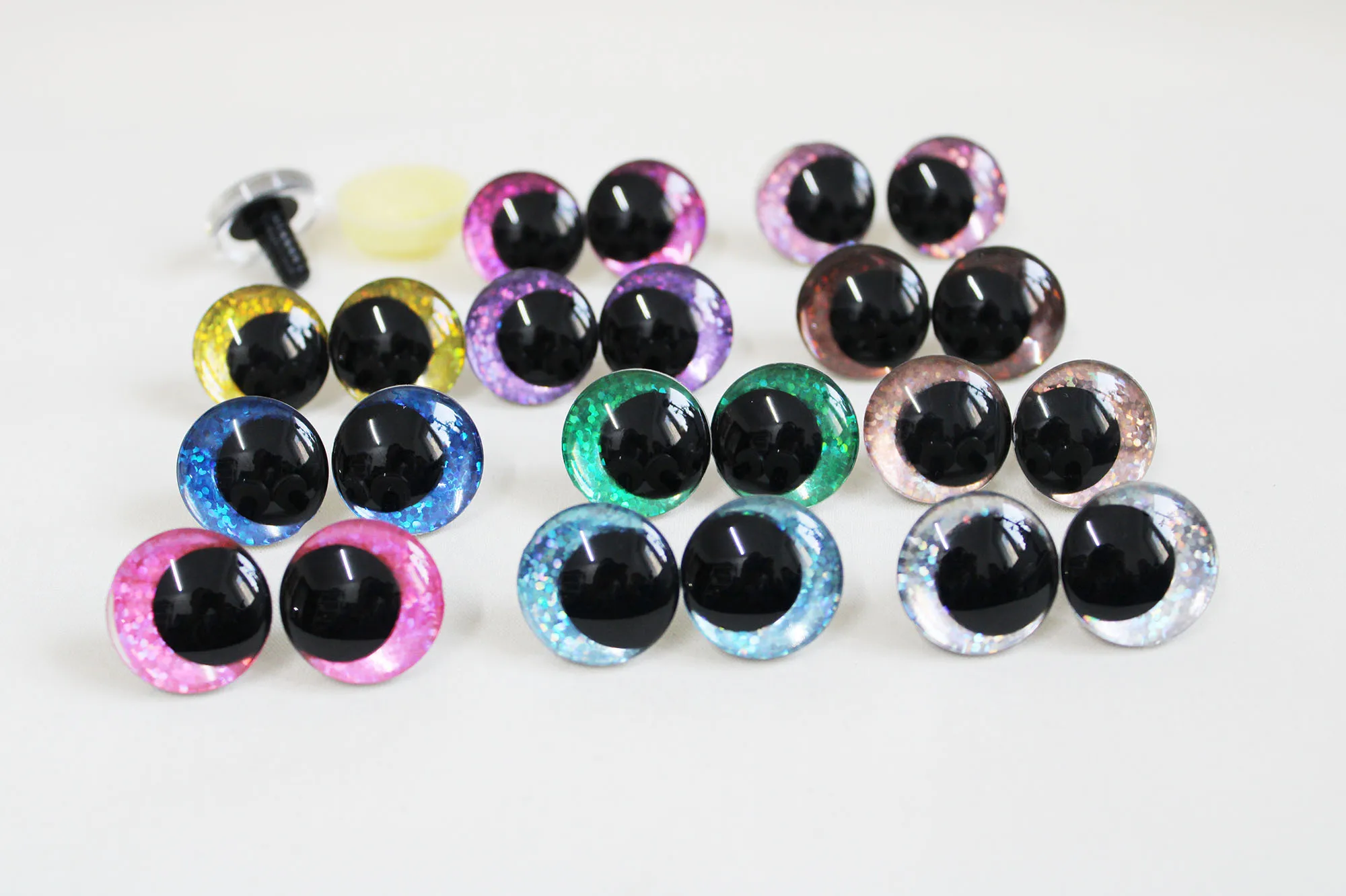 20szt 12mm-35mm 3D COMICAL ROUND GLITTER TOY EYES WITH WASHER COLOR OPTION-B11