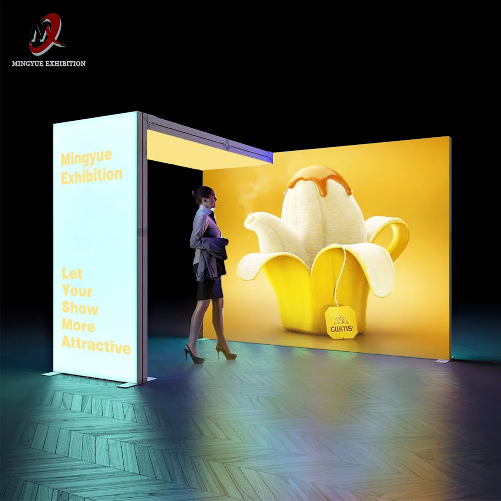 Modular LED Fabric Light Box for Trade Show Booth Design Easy-to-Assemble Overhead Advertising Exhibition Stand Aluminum Frame