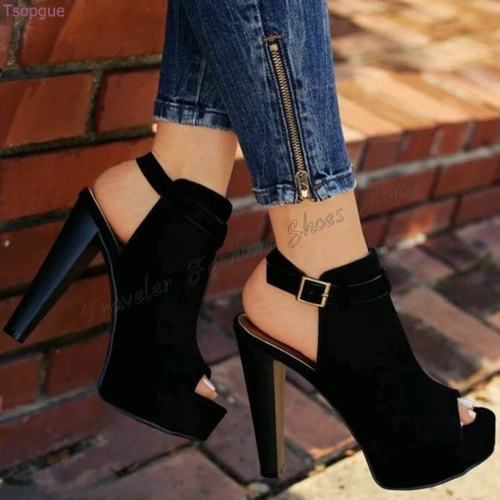 

Black Platform Peep Toe Ankle Buckle Pumps Stilettos High Heels High Heel Shoes for Women Heels 2024 New Zapatos Para Mujere