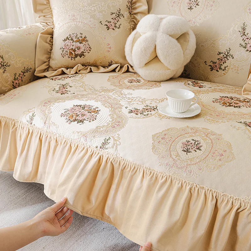 Chenille Jacquard Sofa Cushion Four Seasons General Sofa Cover Anti-slip Luxury American Retro Slipcover Cushion Armrest Towel