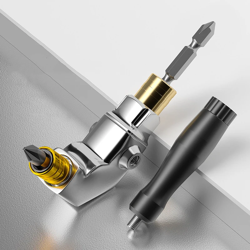 90 Degree Right Angle Drill Adapter, Double Head Self-Locking Screwdriver Bit Corner Attachment for Tight Space Work