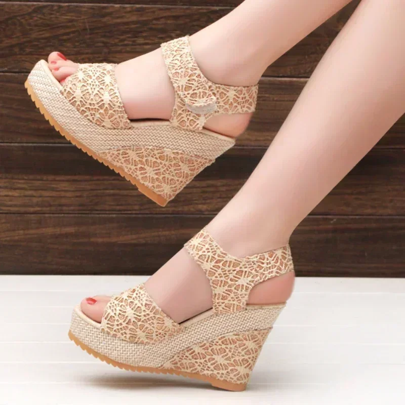 2024 Summer New Fashion Women\'s Wedges Sandals Mesh Peep Toe Platform High Heel Women Sandals Sexy Party Dress Shoes Female