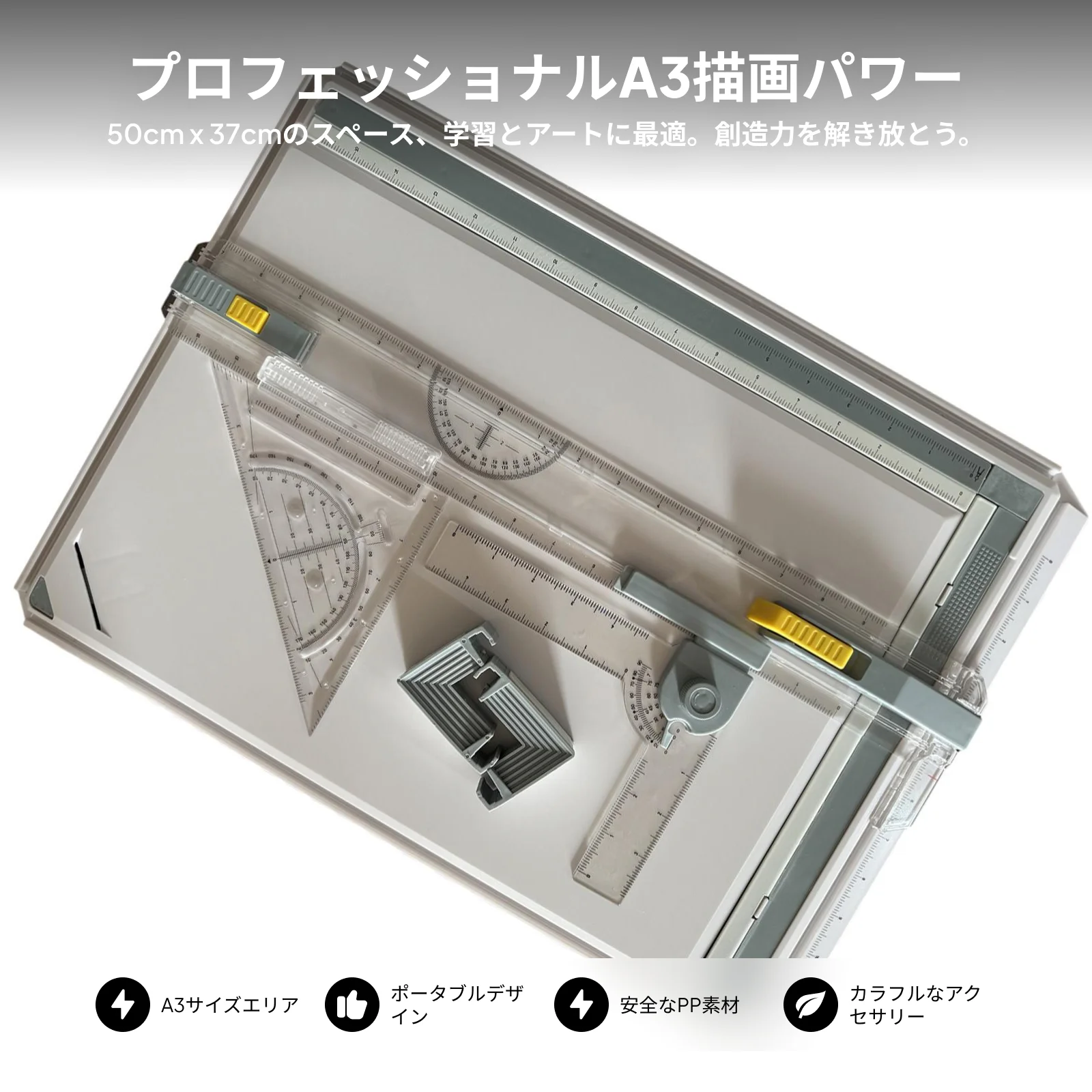 Portable A3 Drafting Board Metric System Drawing Table with Sliding Ruler and Rotating Square for Technical Sketching