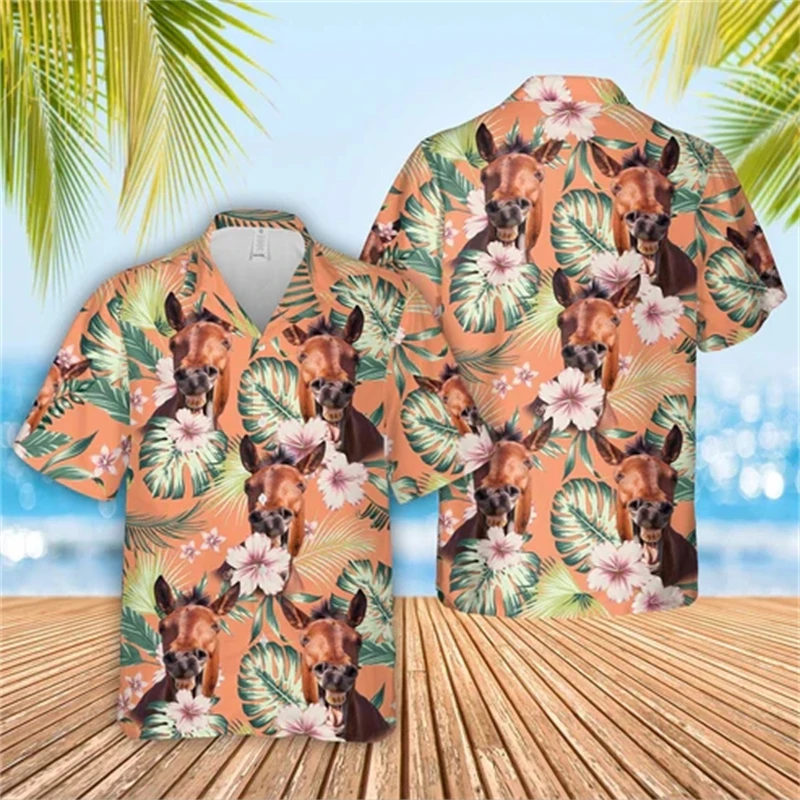 Summer Hawaiian Cow 3D Printed Beach Shirts Aloha Animal Short Sleeve Vacation Women Lapel Blouse Fashion Button Y2k Tops Shirt