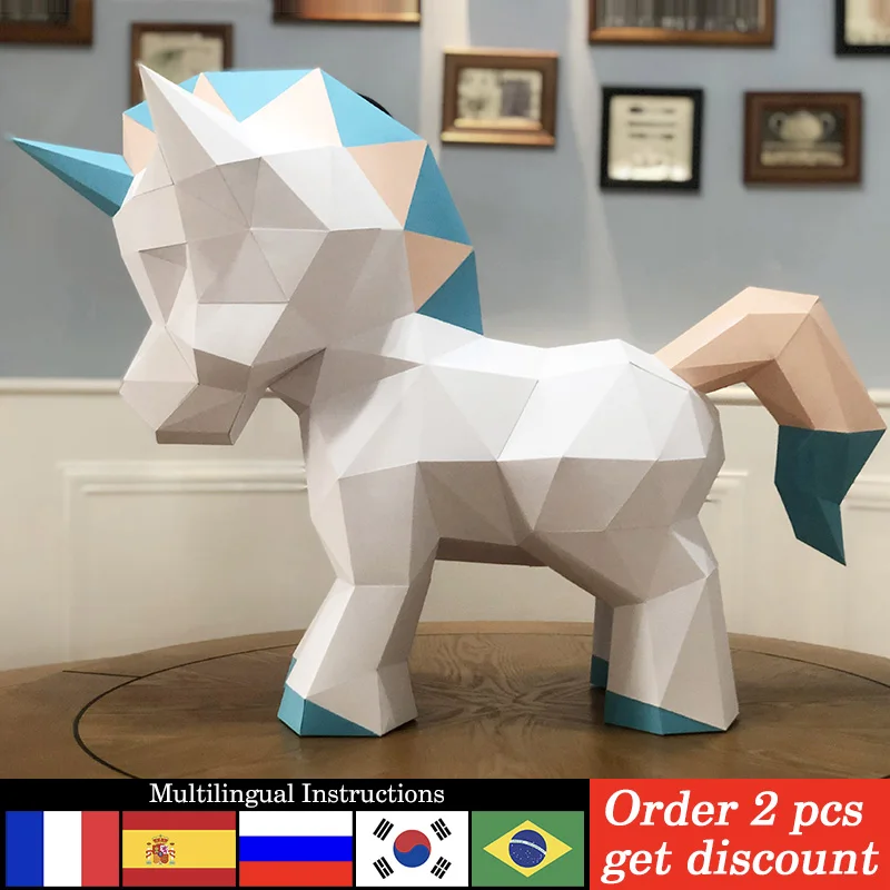 Large Size Unicorn Animals Decor Home Origami Decoration Paper Model,3D Papercraft Art,Handmade DIY Teens Adult Craft RTY195