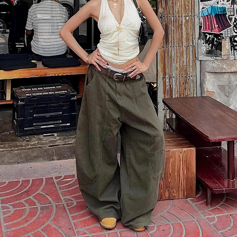 

Women GreenY2k Baggy Jeans Harajuku 90s Vintage Bent Knife Denim Trousers Japanese 2000s Style Jeans Pants Oversize Clothes