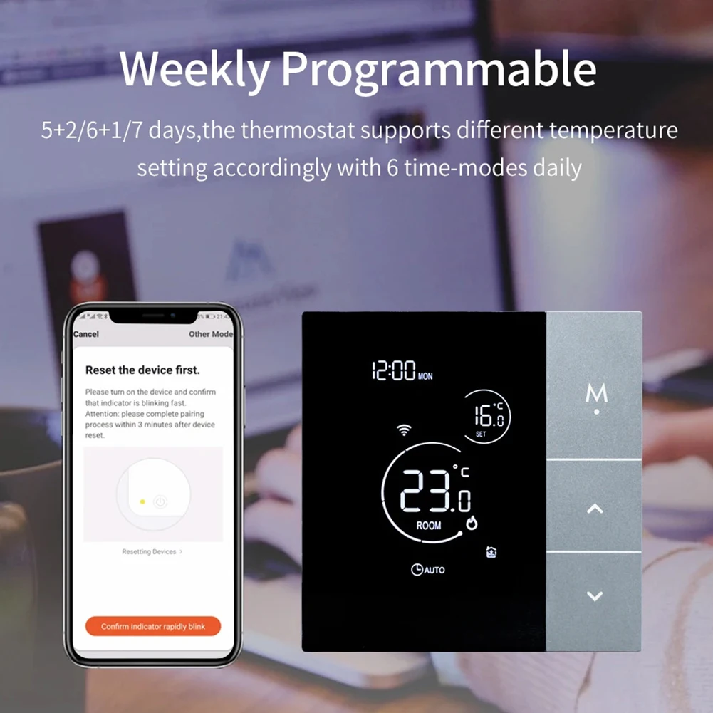 

Умный термостат с Wi-Fi управлением, сенсорным дисплеем и голосовой активацией для Alexa и Tuya Alice