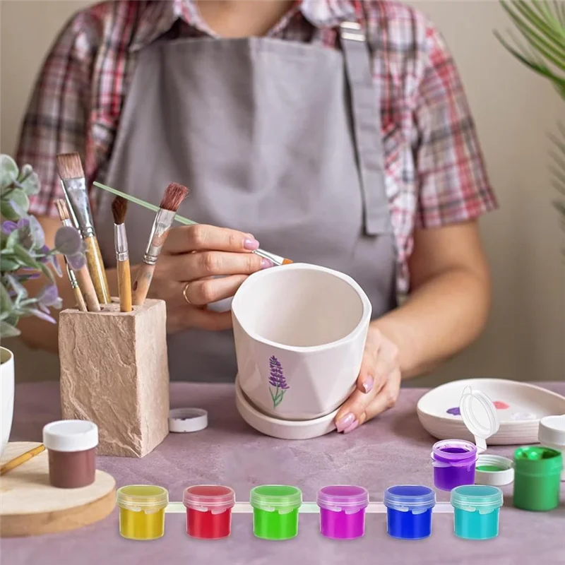 

ABFM-Paint Pot With Lid & Paint Brushes,Empty Paint Containers With Lids, For Kids Classrooms Schools Art
