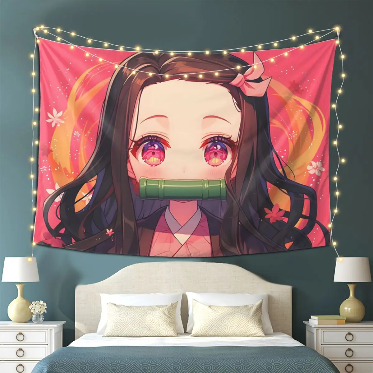 Nezuko Kimono Demon Slayer Kimetsu No Yaiba Anime Tapestry Wall Hanging Aesthetic Home Decor Tapestries for Living Room Bedroom
