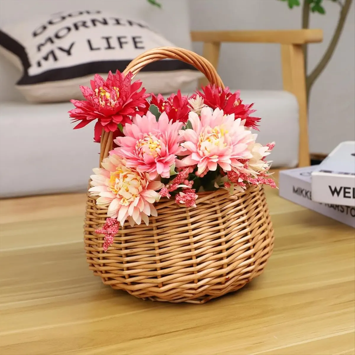 Wicker Picnic Basket with Handle,Willow Flower Girl Basket for Weddings,Garden and Home Decor -Wicker Storage Basket view 3