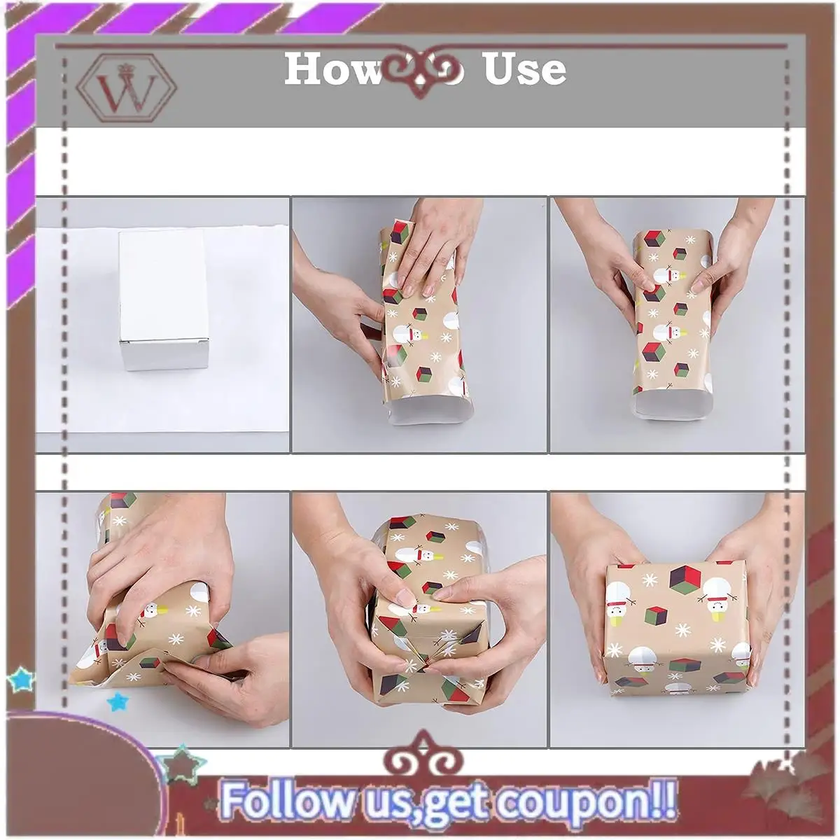 ABBG-12 حزمة من أوراق التغليف الورقية، لمجموعة ورق تغليف حفلة عيد الميلاد وأوراق تغليف الهدايا