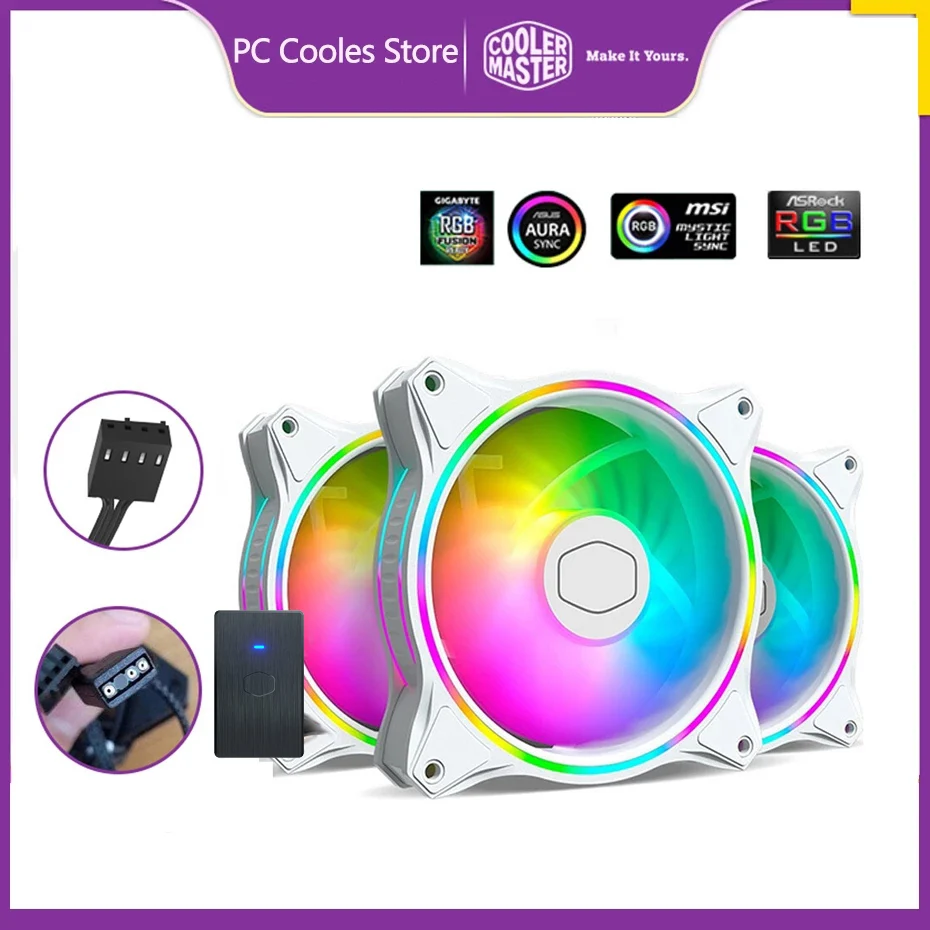 

Cooler Master MF120 HALO 3 in 1 KIT White 5V/3PIN ARGB CPU Cooling Fan 120mm Loop Addressable Lighting Case Fan With Controller