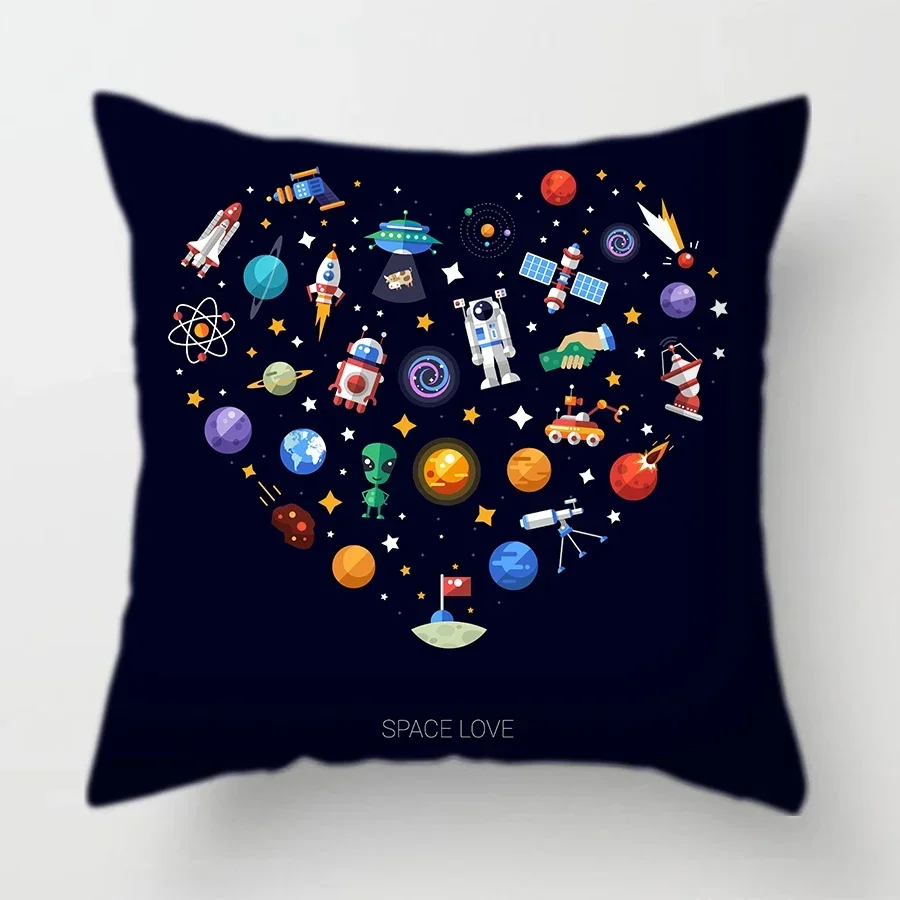 45x45cm Universe Theme Cushion Cover Space Dream Astronaut Planet Decorative Pillows Case for Sofa Home Kids Room Pillowcase