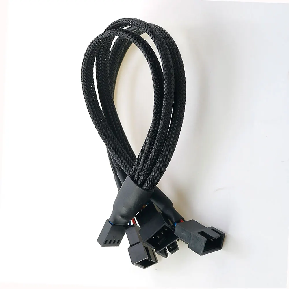 4Pin Pwm Fan Cable 1 To 2/3/4 Ways Splitter Black Sleeved 27cm Extension Cable Connector PWM Extension Cables