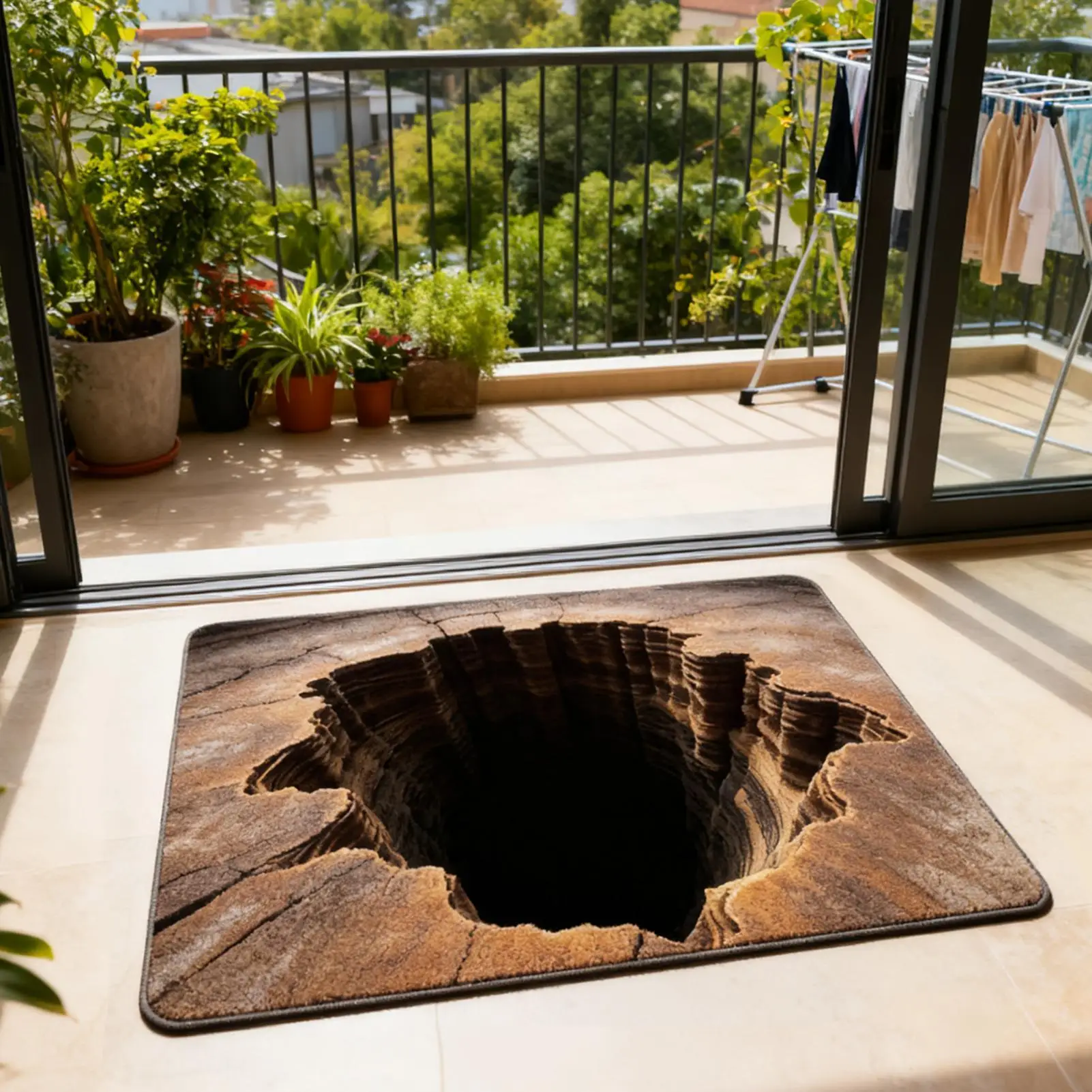 Illusion Rug 3D Hole Illusion Rug Realistic Cave Floor Rug Unique Optical Illusion Rug for Living Room Fun Novelty Home Decor