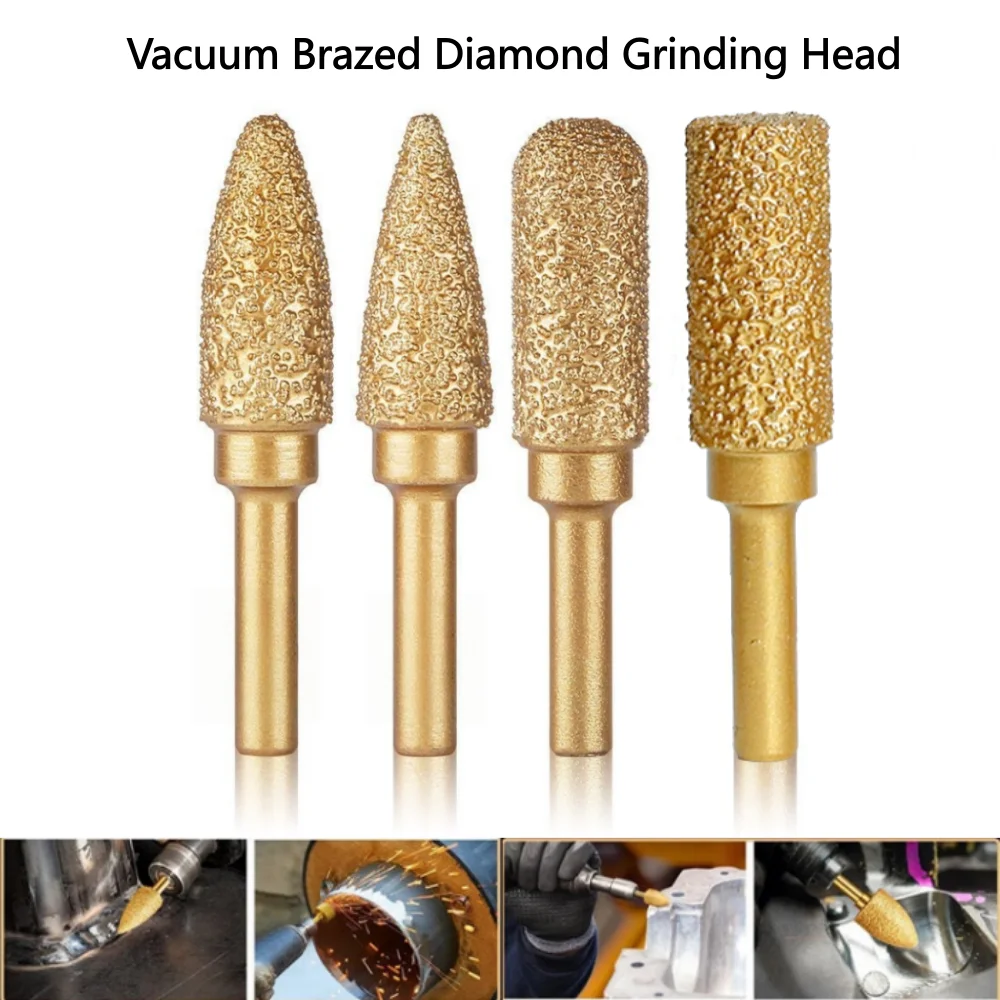 

6mm Shank Brazed Diamond Grinding and Polishing Head for Cast Iron Stone Marble Tile - Deburring Metal Processing Carve