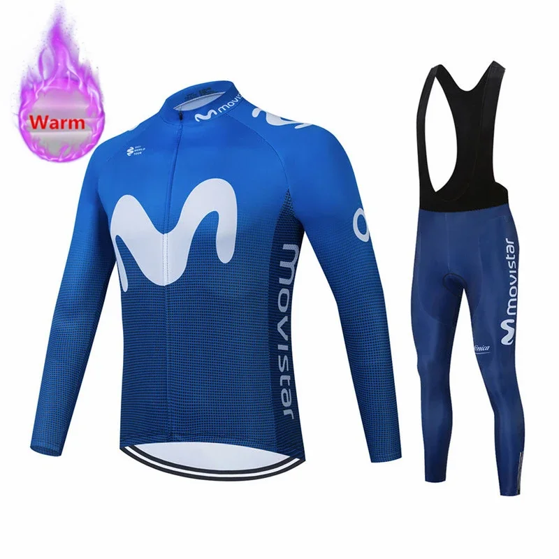 Winter Cycling Clothes Movistar Long Sleeve Clothing Riding Jersey Set Thermal Fleece Maillot Ropa Ciclismo Invierno Keep Warm