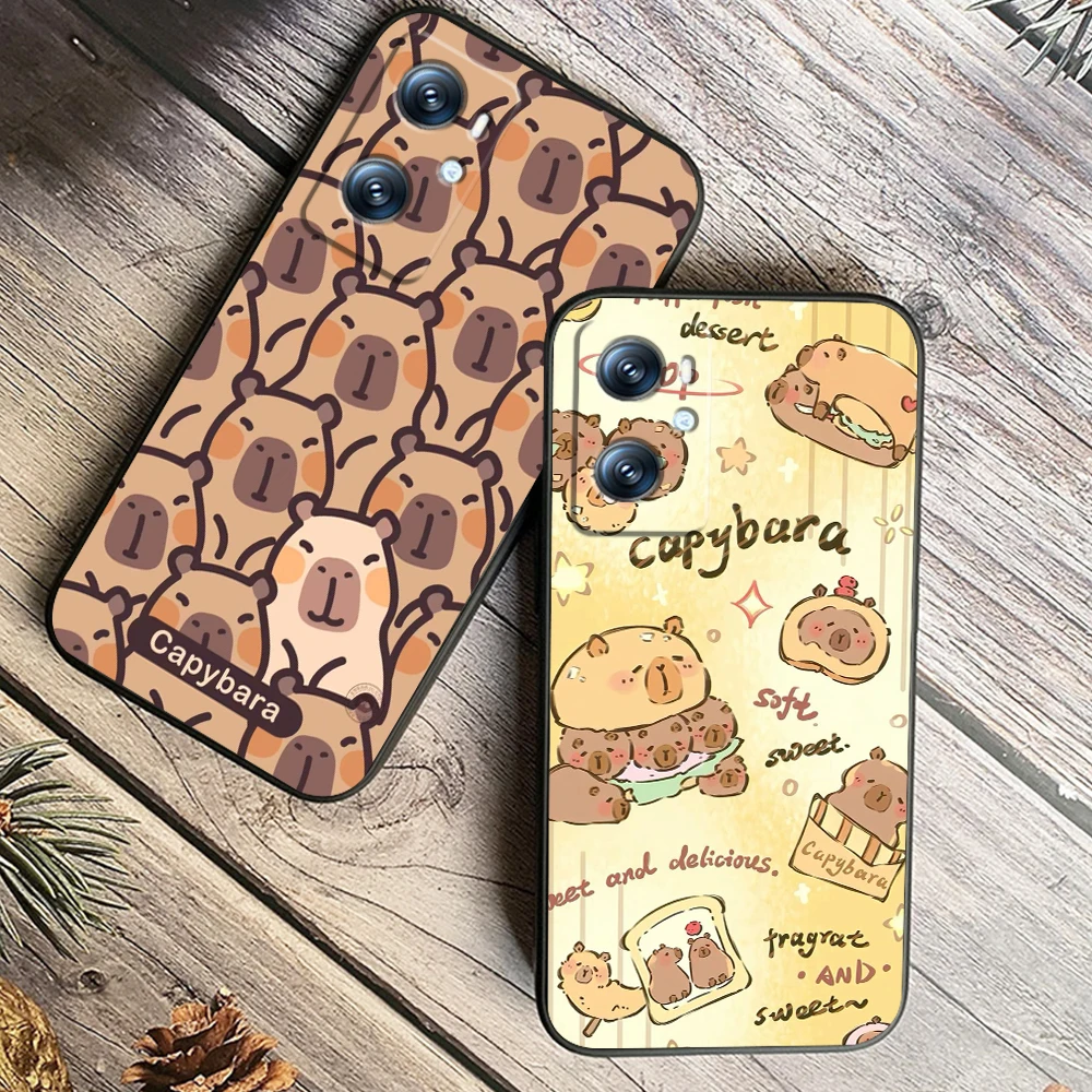 Cute C-Capybaras Cartoon Animal For OPPO Find X6 X5 X3 A54S A5 A94 A16 A53S A57 A74 A72 A98 A78 A96 A9 5G Black Soft Phone Case