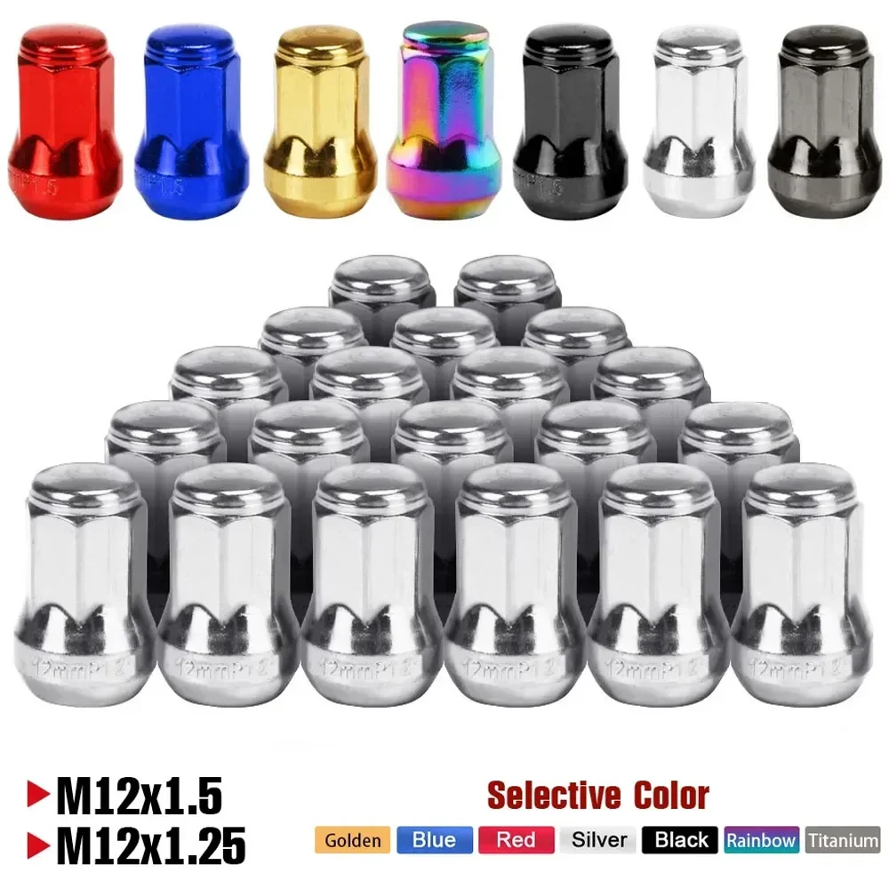 20pcs + 1Key Racing Wheel Lug Nuts M12x1.5/1.25 Steel Extended Screw Car Modified Accessories Universal 32mm Car Wheel Lug Nuts