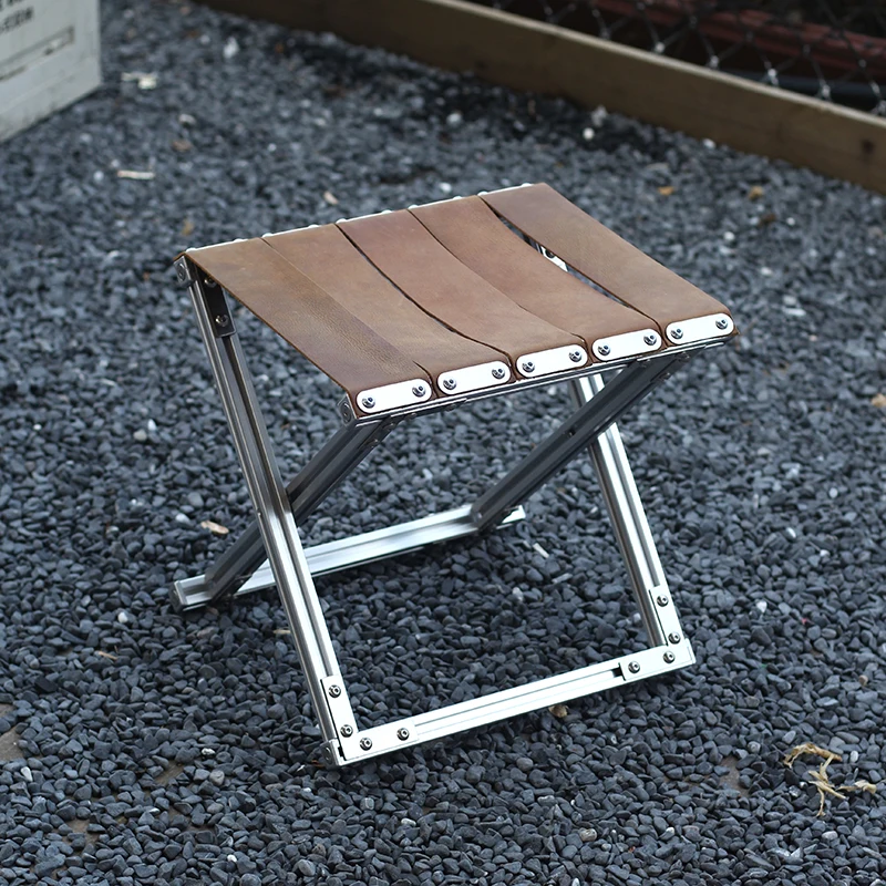 Simple outdoor aluminum profile, portable folding chair, coffee shop camping style, crazy horse leather