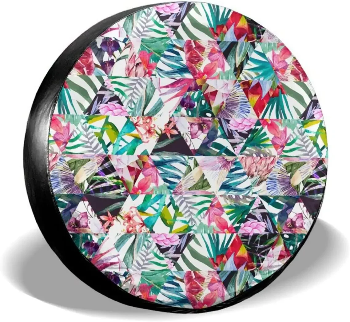 Tribal Ethnic Geometric Flower Spare Tire Cover Waterproof Dust-Proof Wheel Protectors Universal for Trailer,,SUV,RV