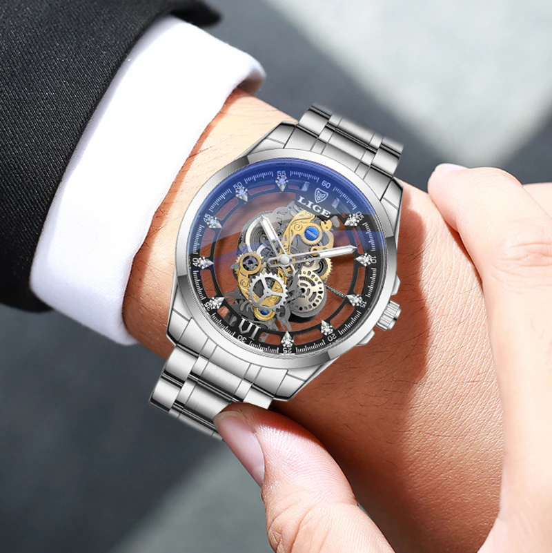 LIGE Fashion Luxury Quartz Men Watch Stainless Steel Band Business Watches for Men Waterproof Casual Sports Clock Man Wristwatch