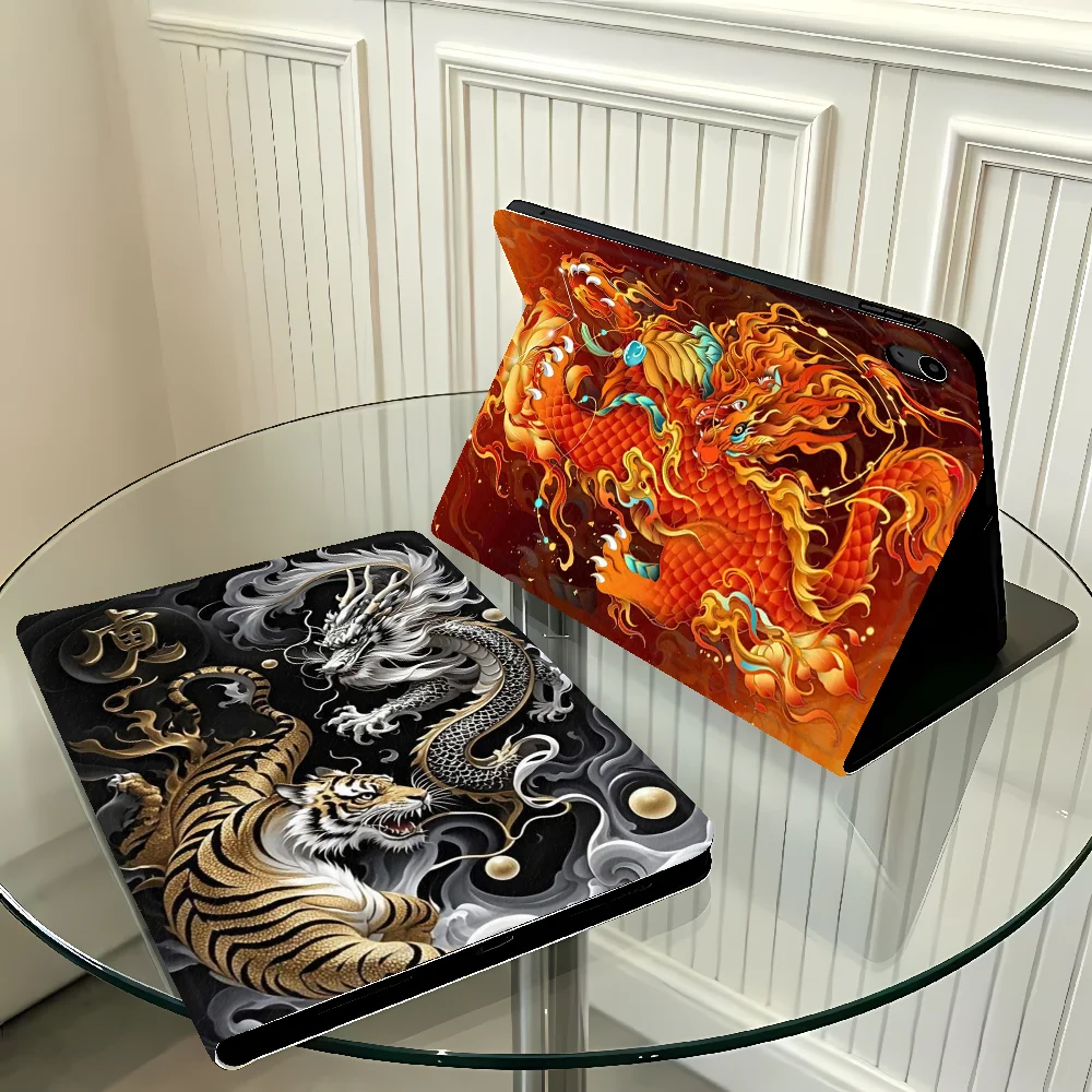 With Pencil Holder Case for Apple iPad Pro11 13 10th 7/8/9th Air 11 13 M4 M3 M2 A16 2026 Air 4/5/6th Dragon Tiger Duel