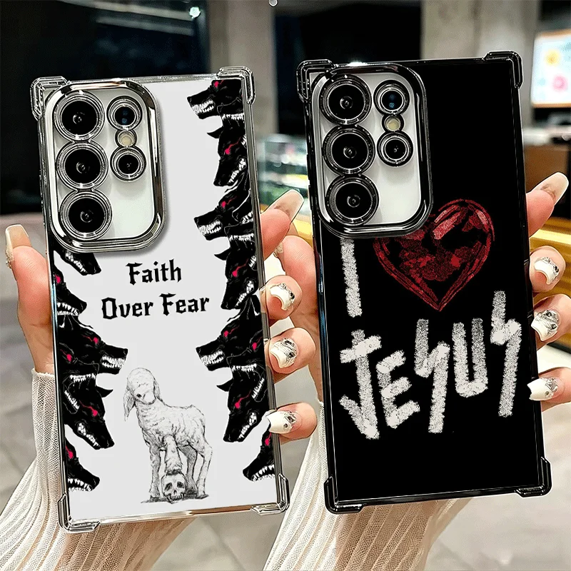 Son Of God Jesus Cross Holy Light Plating Phone Case For Samsung Galaxy S26 S25 Edge S24 S23 Ultra S22 S21 Plus S20 FE Anti-Fall