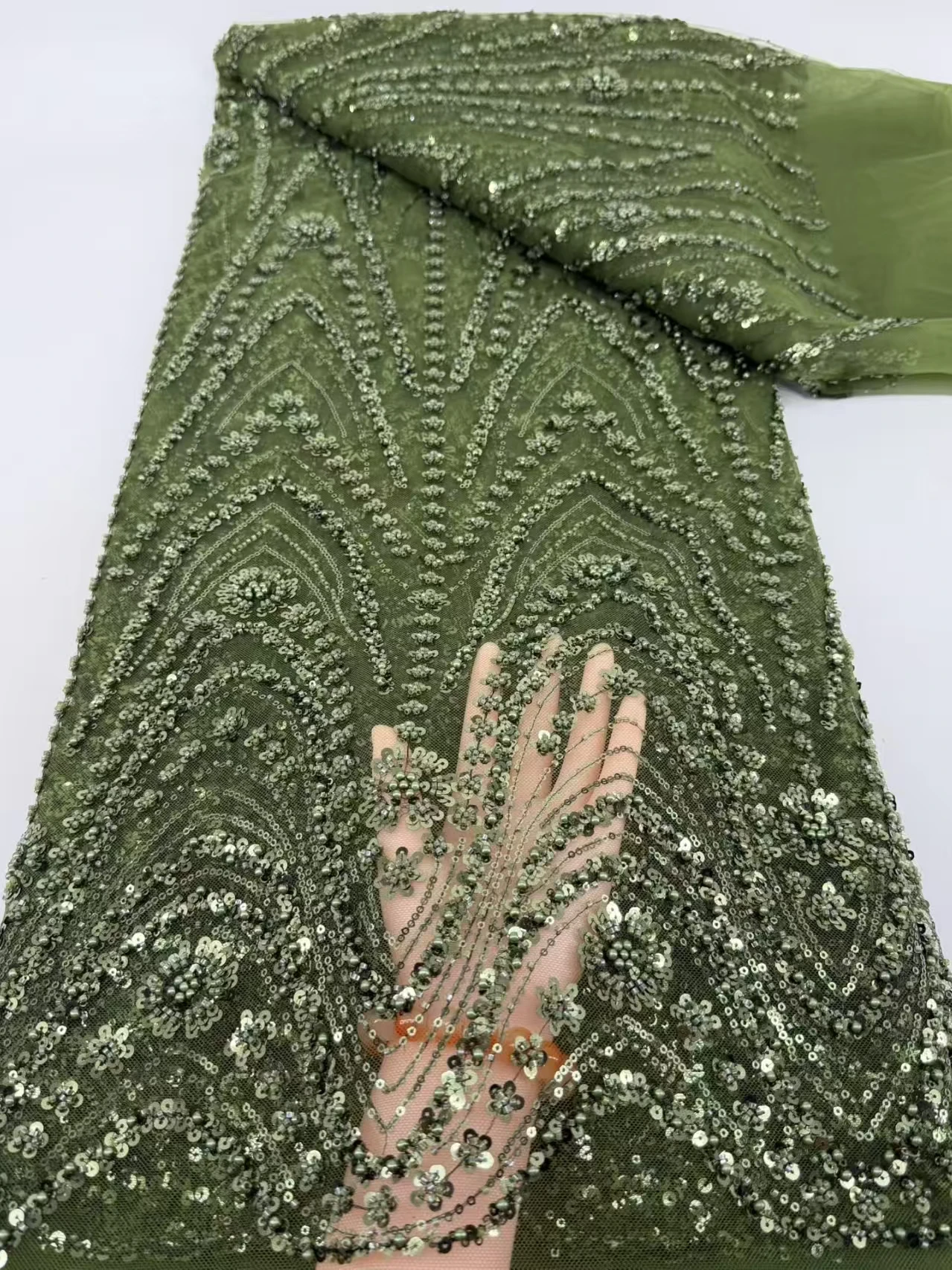 

African Beaded Lace Fabric 2026 Premium Quality Bright Red Nigerian Sequined Lace Fabric Wedding Gown Sewing Material 5 Yards