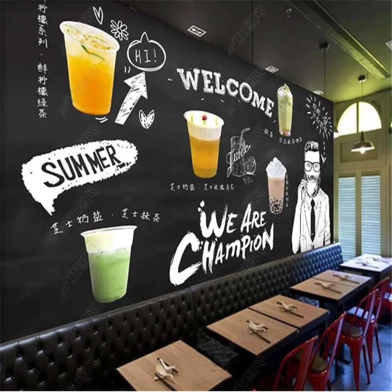 

European and American Blackboard Wallpapers Industrial Decoration Milk Tea Shop Background Mural Wall Paper Papel De Parede