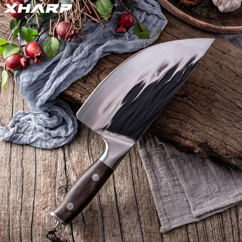 

XHARP Butcher Knife Chopping Bone and Slciing Meat Knife Pig Cow Sheep Slaughter Knife Forged Blade Chef Knife Wood Handle