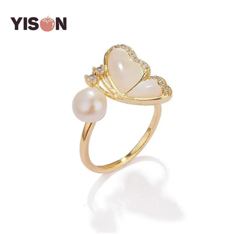 

Exquisite Shining Trendy Fritillary Butterfly Pearl Adjustable Rings For Women Beautiful Fashion Party Gift Finger Ring Jewelry