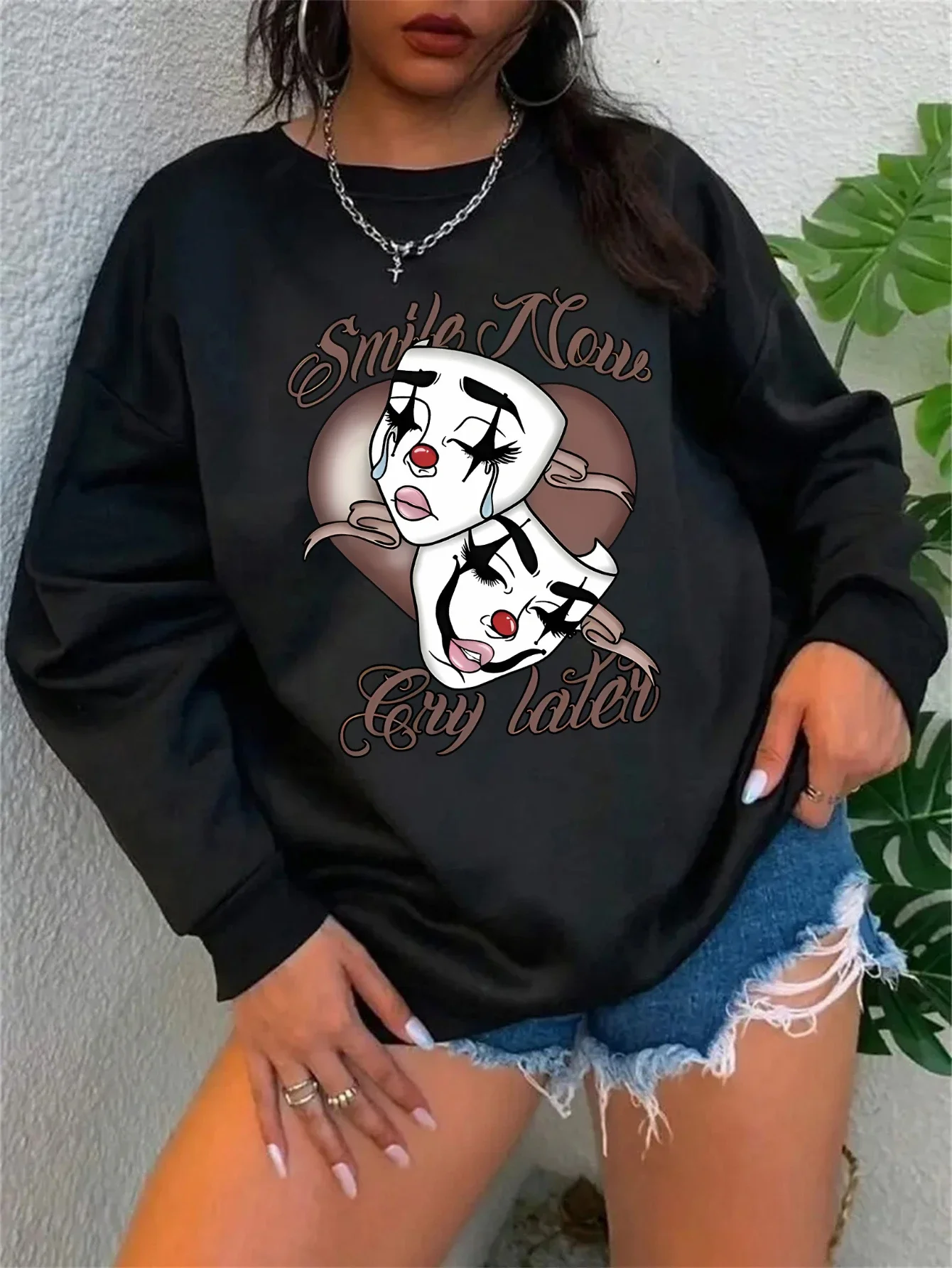 Casual Crew Neck Sweatshirt Cartoon Graphic Pullover for Adults Comfortable All-Season Active Top Essentials Hoodie Keep Warm