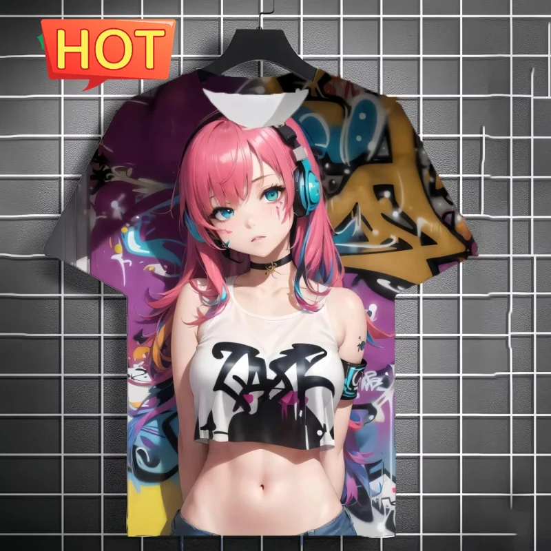 

Harajuku Style Cartoon Anime Printed Men's T-Shirt Summer Outdoor Men's Clothing Tide Girls Pattern Men Tops Short Sleeve Tee