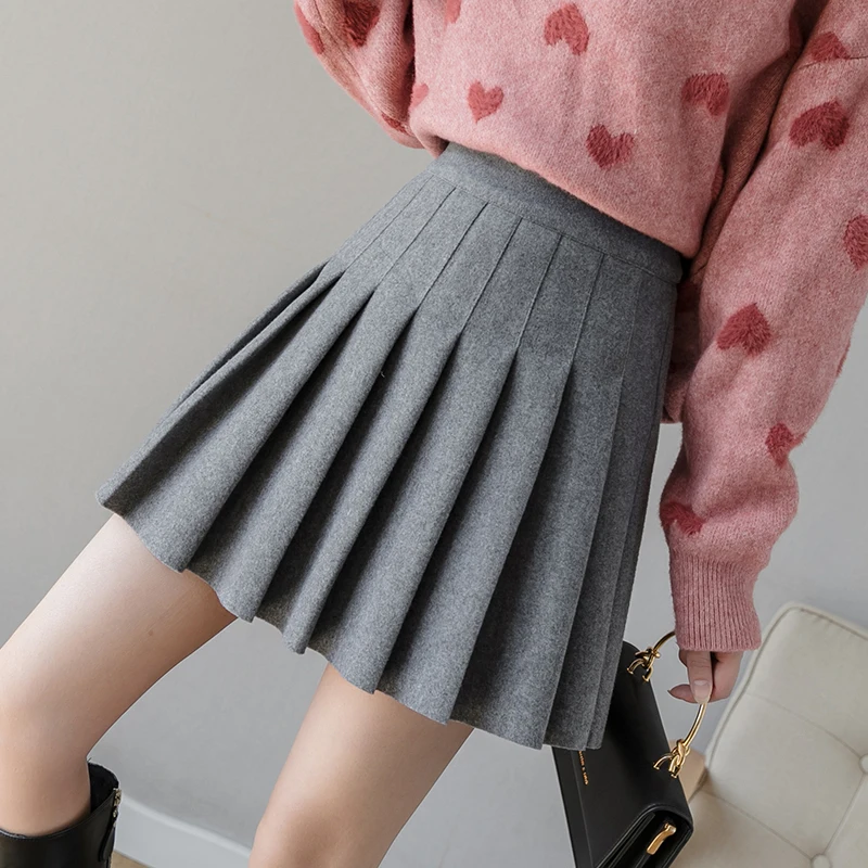 

Fashion Streetwear Y2K Mini Pleated Skirt Woman Elastic Waist Woolen Winter Skirts With Shorts Preppy Party Kawaii Skirt Women