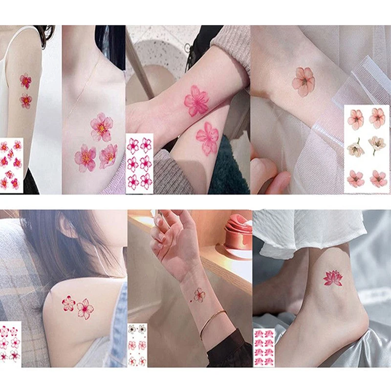 1 Sheet Watercolor Flowers Tattoo Sticker Cherry Blossom Temporary Tattoo Water Transfer Body Art Decoration Petal Decals