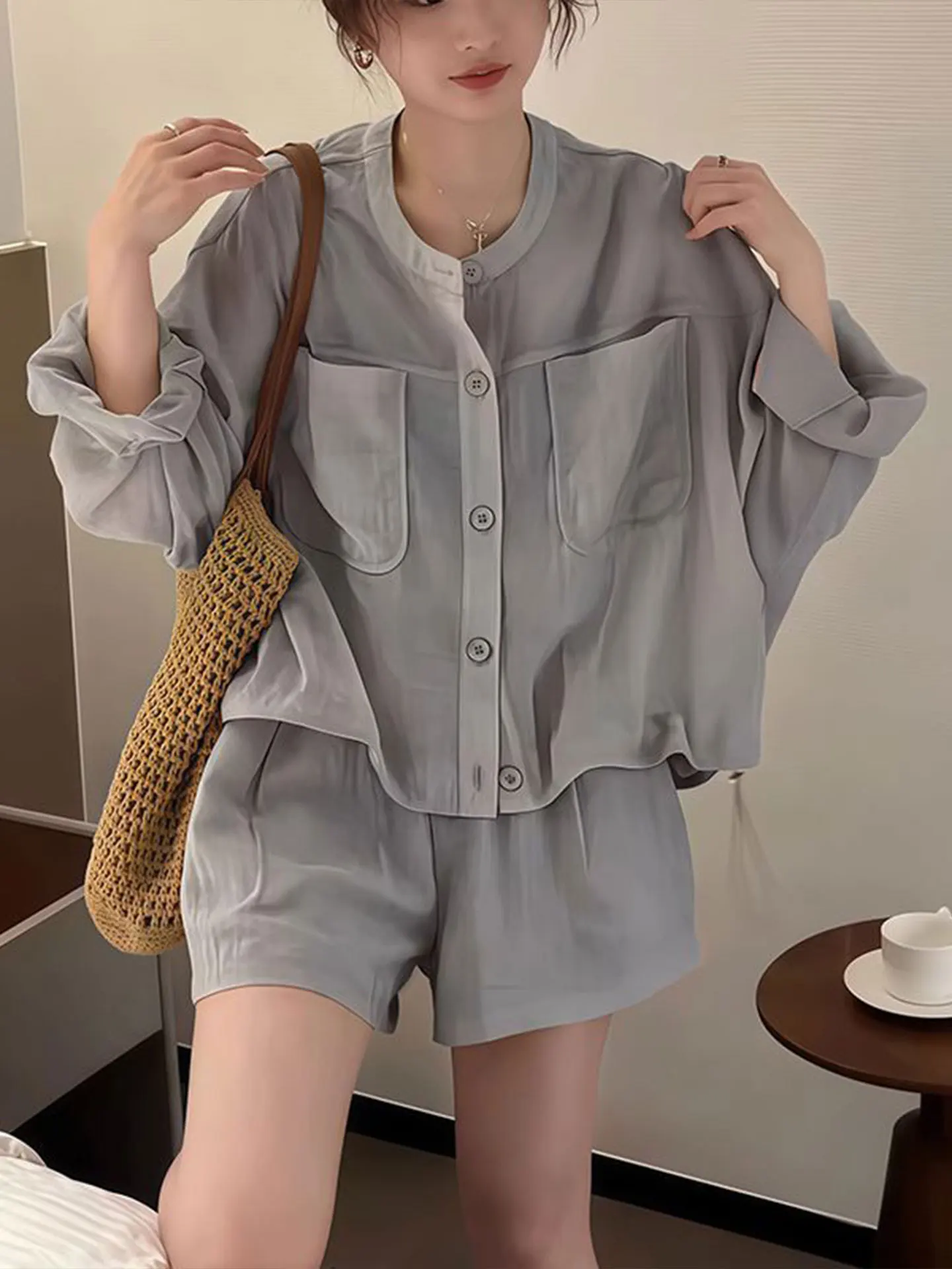 Été nouveau ample longue Sve rond Ne Protection solaire irt Jaet femmes mince jambe large orts deux pièces ensemble Faionable