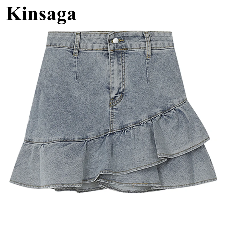 

Women Street High Waist Asymmetrical Mini Jean Skorts 4XL Summer Punk Irrgular Package Hip Inside Shorts A-line Dnim Skirts Y2K