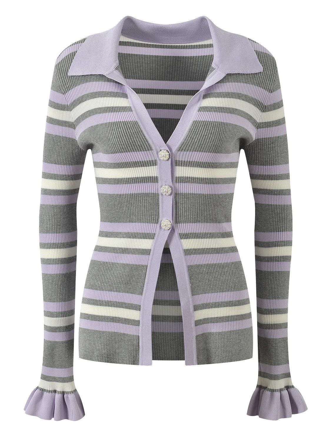 

Облегающий вязаный открытый кардиган с v-образным вырезом на пуговицах Bell Sve, топ в фиолетовую полоску, дизайн для поездок на работу, осеннее новое поступление