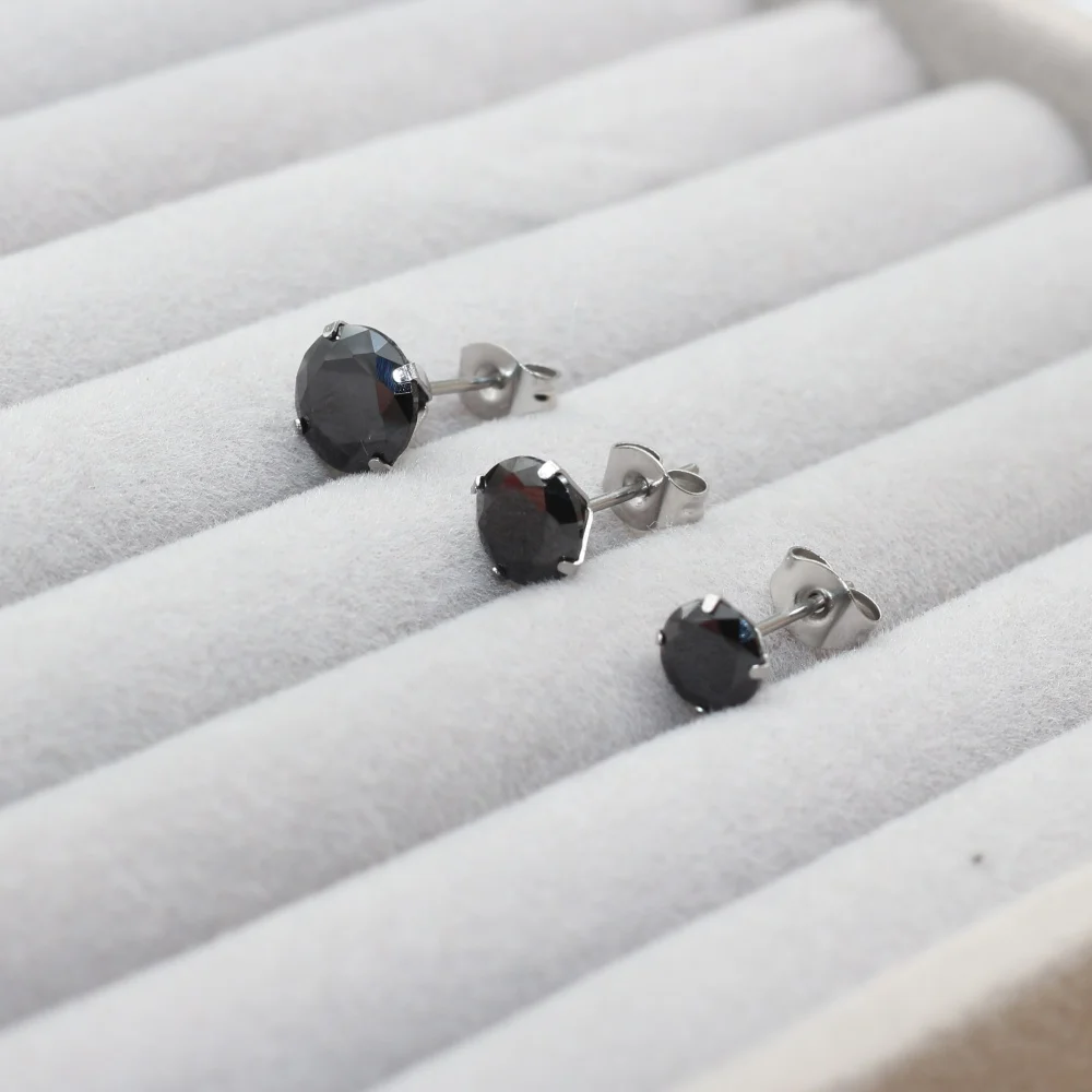 6 7 8mm Runde Schwarze AAA Zirkonia Edelstahl Ohrstecker Goldene IP-Beschichtung Nicht Verblassend – Detail 8