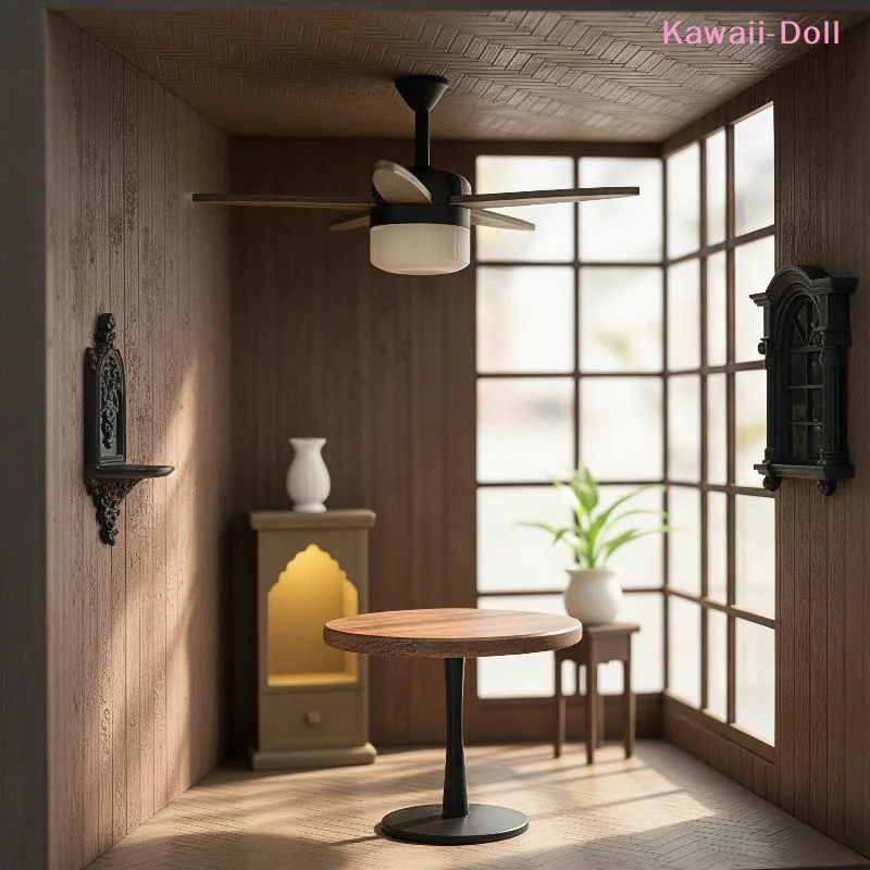 [DO]1/12 Dollhouse Miniature Vintage Ceiling Fan With LED Light Ornament Model Decor Dolls House Mini Scene Photo Ptops[DO] view 6