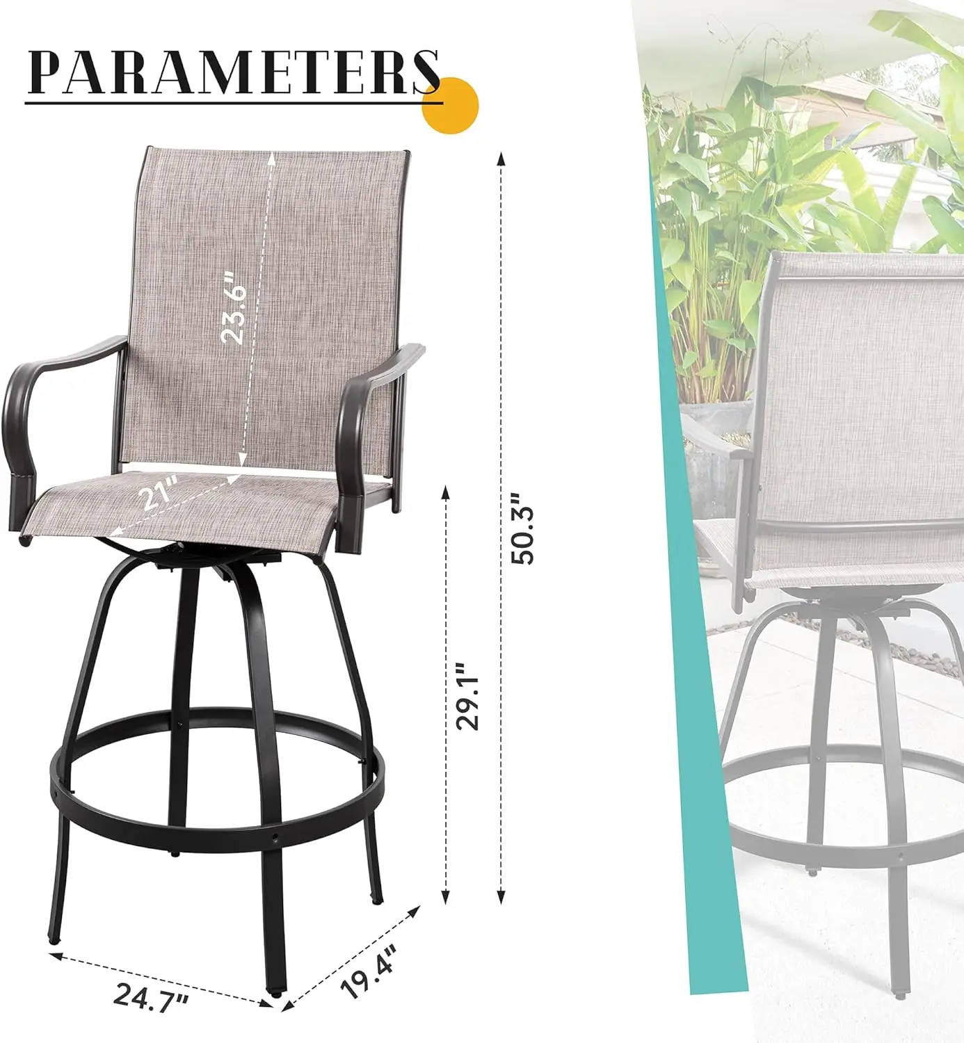 2-Piece Outdoor Swivel Bar Stools, All-Weather Metal & Textile, High Top Bistro Set for Backyard, Lawn, Balcony - Taupe