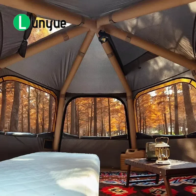Portable Hexagonal Inflatable Tent Rainproof Sunshade Quick Open No Assembly Needed for 3-5 People All Season Overnight
