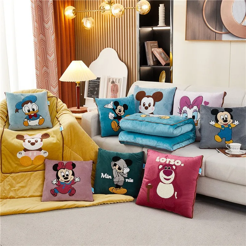 Disney Mickey Mouse Four Seasons Thick Plush Blanket Pillow Quilt Dual-purpose Blanket  For Adults Office Sleeping Holiday Gift