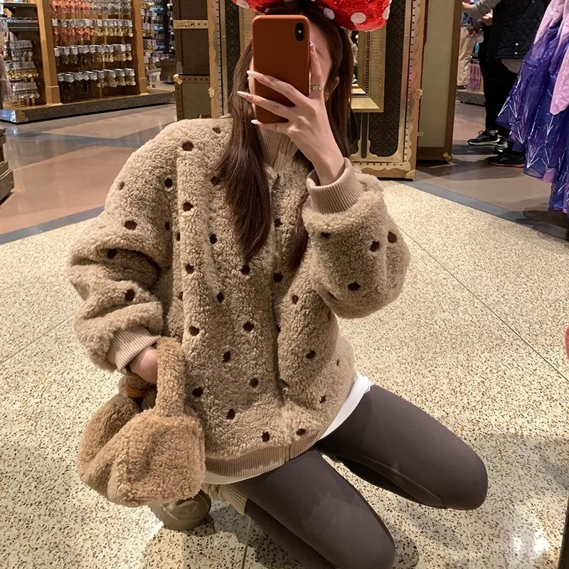 Women's Winter New Fleece Shearling Jacket, Loose Casual Commute Thick Warm Fluffy Cardigan Outerwear