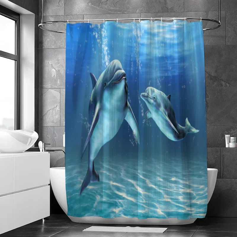 Marine Life Animal Shower Curtains Dolphin Starfish Sea Turtle Bird Beach Ocean Nature Landscape Wall Hanging Bathroom Decor Set