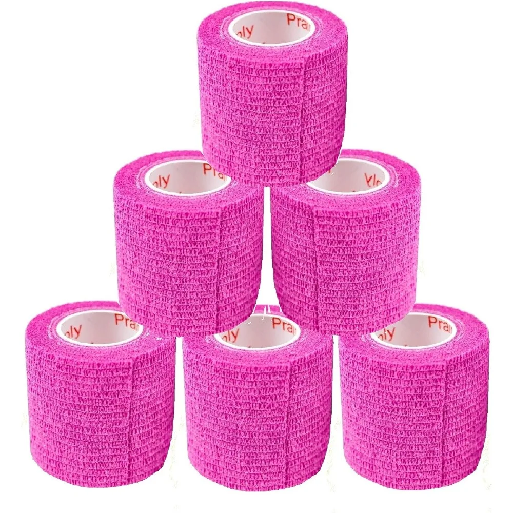 1 Roll Pink Self Adhesive Cohesive Bandage Wrap, 5cm X 4.5m Breathable Elastic Non-Woven Tape, Athletic Sports Support Tape, First Aid Wrap & Pet Self-Adherent Bandage